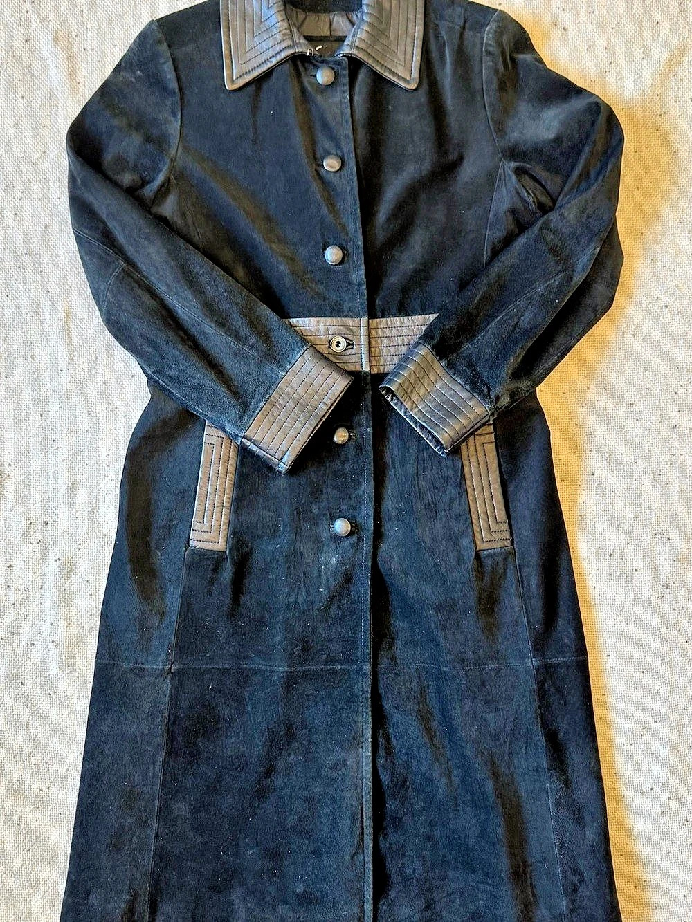 Venus Williams Wilsons Leather M Black Suede Leather Long Coat Paneled Y2K